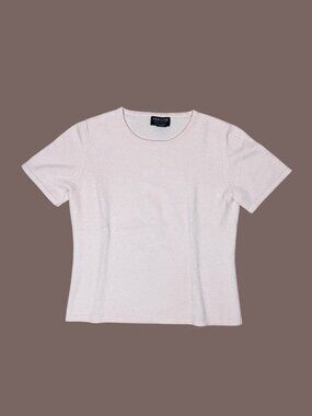 Vintage Parisian Signature Cashmere Soft Pink Short Sleeve Sweater Size Medium